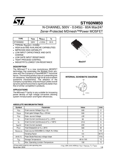 STMicroelectronics STY60NM50 Datasheet - cover page