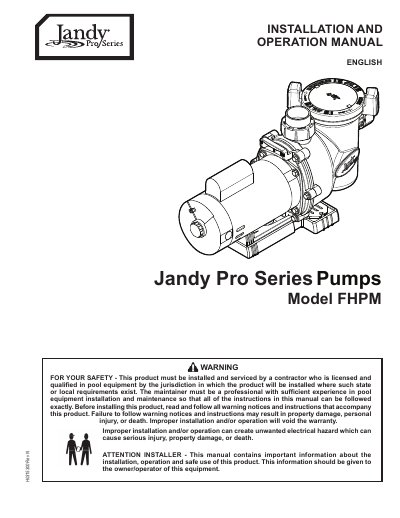Jandy FHPM Pool Pump Installation & Operation Manual - cover page