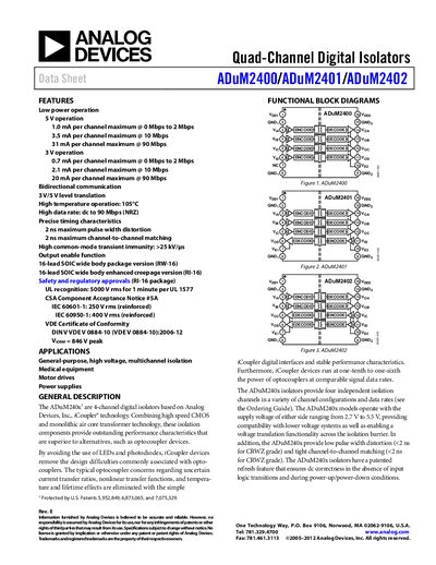 Analog Devices ADuM2400/ADuM2401/ADuM2402 Product Handbook - cover page