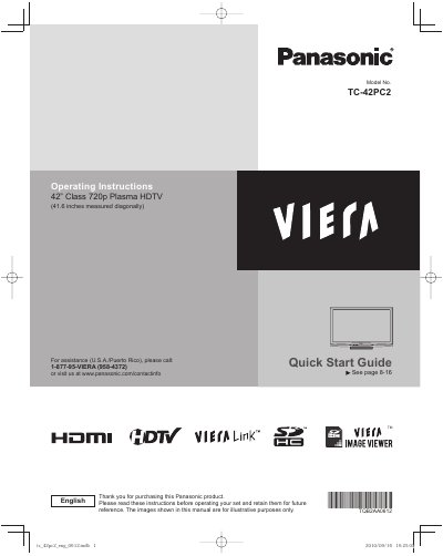 Panasonic TC-42PC2 42" Class Plasma HDTV Quick Start Guide