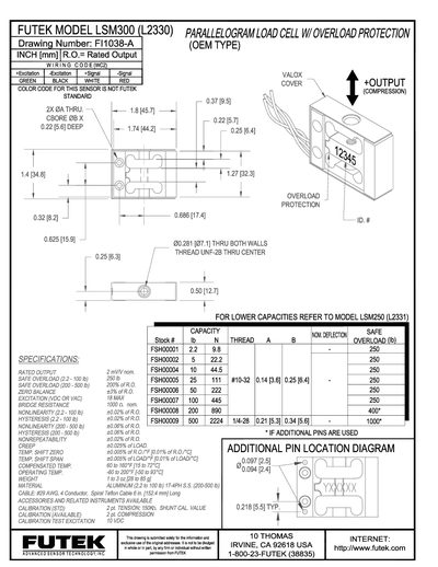 Futek LSM300 (L2330) Load Cell Specification Sheet - cover page