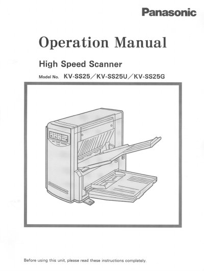 Panasonic KV-SS25 High Speed Scanner Operation Manual