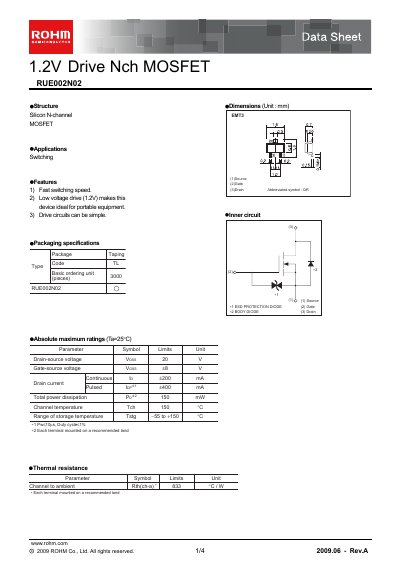 ROHM RUE002N02 Datasheet - cover page