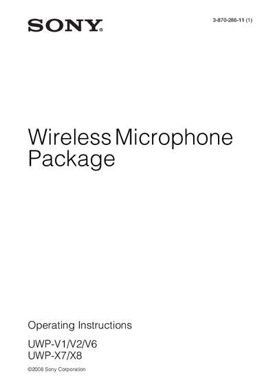 Sony UWP-V1/V2/V6/X7/X8 User Manual - cover page