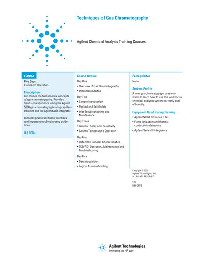 Agilent H4002A Techniques of Gas Chromatography Course Handbook - cover page