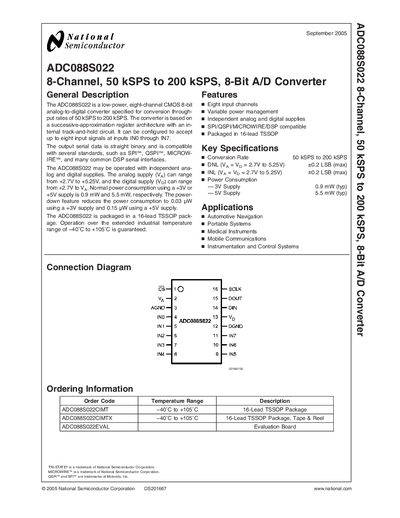 National Semiconductor ADC088S022 Datasheet - cover page