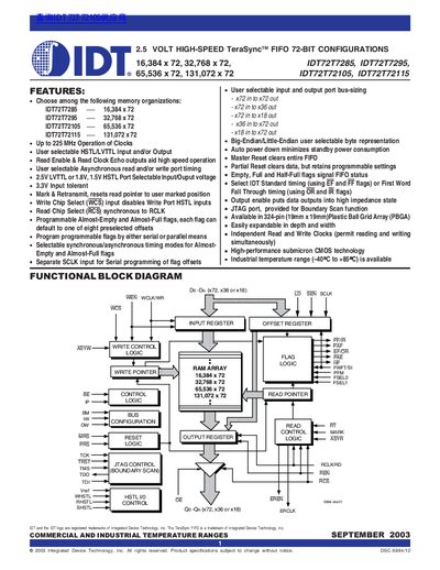 IDT IDT72T7285 IDT72T7295 IDT72T72105 IDT72T72115  - cover page