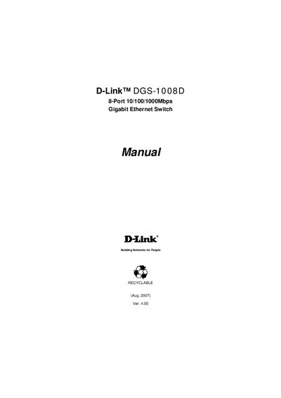 D-Link DGS-1008D Unmanaged Gigabit Ethernet Switch User Manual - cover page