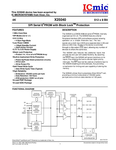 ICmic X25040 Datasheet - cover page