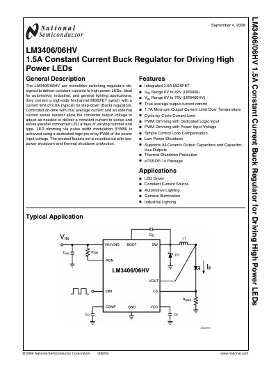 National Semiconductor LM3406/LM3406HV Datasheet - cover page