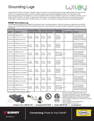 BURNDY WEEB® and Wiley Grounding Lugs Datasheet - cover page