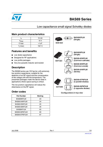 STMicroelectronics BAS69 Series Low Capacitance Small Signal Schottky Diodes Handbook - cover page