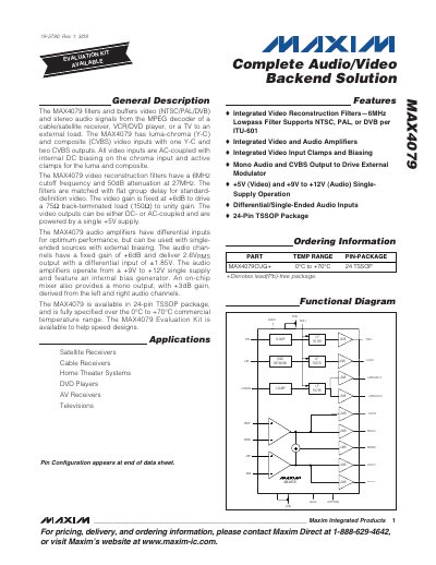 Maxim MAX4079 Complete Audio/Video Backend Solution Datasheet