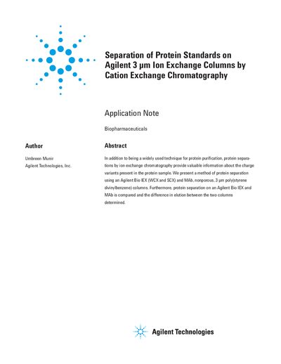 Agilent Bio IEX and MAb Columns Protein Separation Application Note - cover page