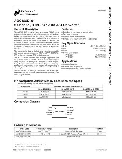 National Semiconductor ADC122S101 Datasheet - cover page