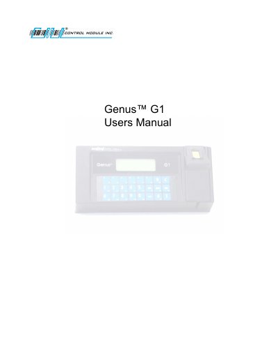 Control Module Genus G1 Terminal User Manual - cover page