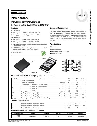 Fairchild FDMS3620S PowerTrench PowerStage Datasheet - cover page