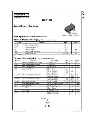 Fairchild BCX70H NPN Epitaxial Silicon Transistor Datasheet