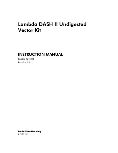 Agilent DASH II Undigested Vector Kit Instruction Manual - cover page