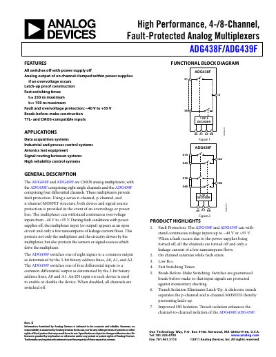 Analog Devices ADG438F/ADG439F Analog Multiplexer Datasheet - cover page