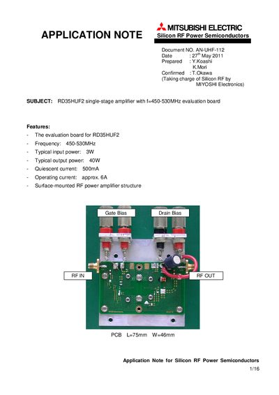 Mitsubishi Electric RD35HUF2 Application Note AN-UHF-112 - cover page