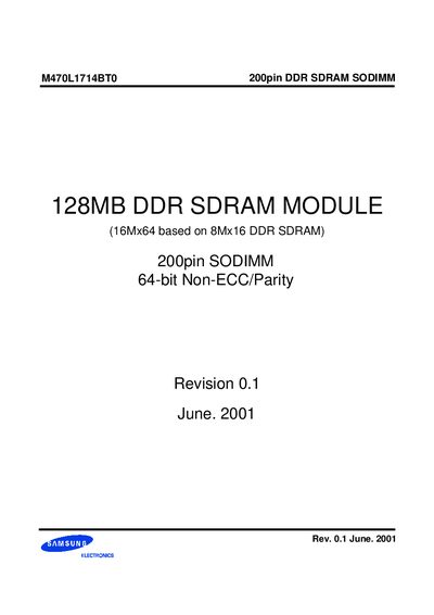 Samsung M470L1714BT0 200‑pin DDR SDRAM SODIMM Datasheet - cover page
