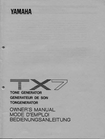 Yamaha TX7 Owner's Manual - cover page