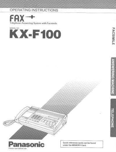 Panasonic KX-F100 Telephone-Answering System with Facsimile Operating Instructions - cover page