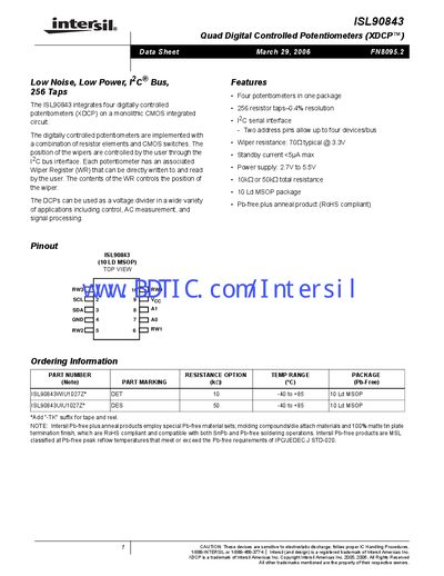 Intersil ISL90843 Datasheet - cover page
