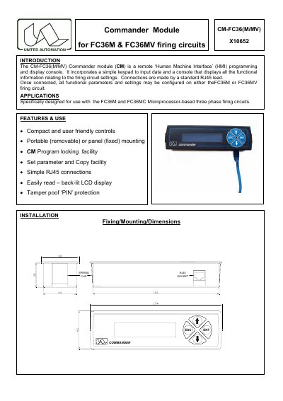 United Automation CM-FC36(M/MV) X10652 Installation Manual - cover page