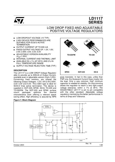 STMicroelectronics LD1117 Series Datasheet - cover page