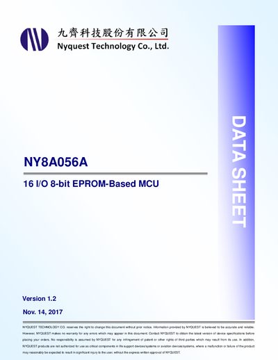 NYQUEST NY8A056A Microcontroller Datasheet - cover page