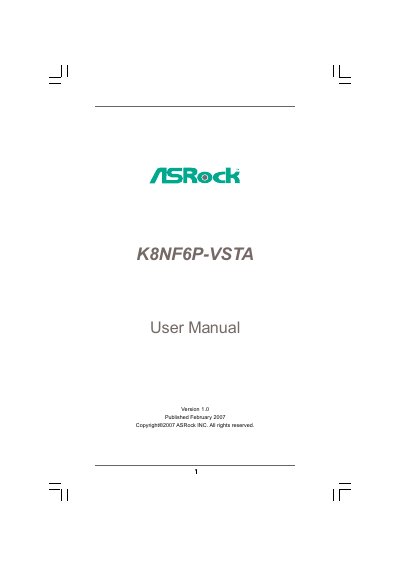 ASRock K8NF6P-VSTA Motherboard User Manual - cover page