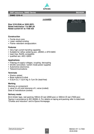 EPCOS B82422H Datasheet - cover page