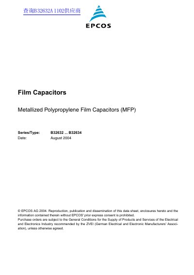 EPCOS B32632/B32633/B32634 Metallized Polypropylene Film Capacitors Datasheet - cover page