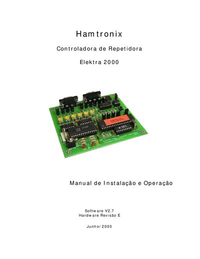 Hamtronix Elektra 2000 Repeater Controller Installation and Operation Manual - cover page