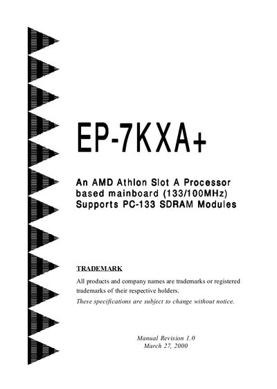 EP-7KXA+ Motherboard User Manual - cover page