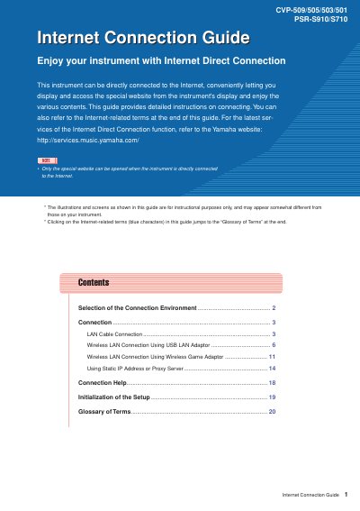 Yamaha CVP-509/505/503/501 PSR-S910/S710 Internet Connection Guide - cover page