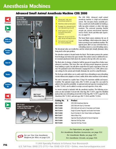 Harvard Apparatus CDS 2000 Small Animal Anesthesia Machine Product Leaflet - cover page
