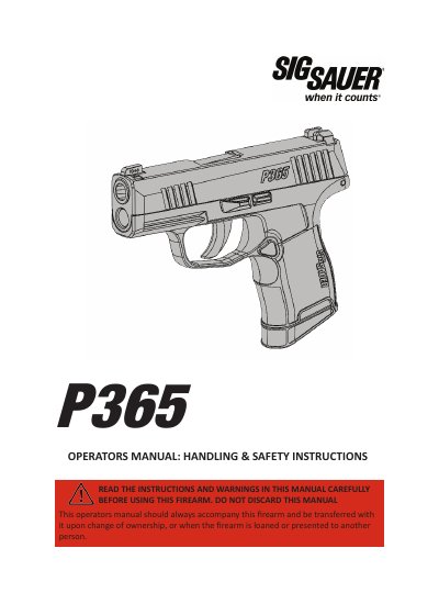 SIG SAUER P365 Operators Manual - cover page