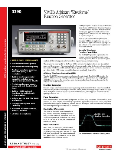 Keithley 3390 Arbitrary Waveform/Function Generator Datasheet - cover page