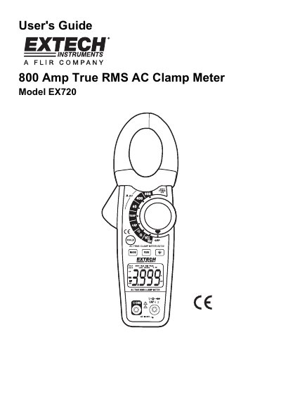 EXTECH EX720 800A True RMS AC Clamp Meter User's Guide - cover page