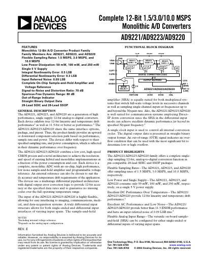 Analog Devices AD9221/AD9223/AD9220 12‑Bit ADC Datasheet - cover page
