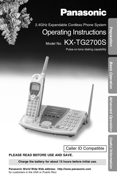 Panasonic KX-TG 2700S Cordless Phone Operating Instructions