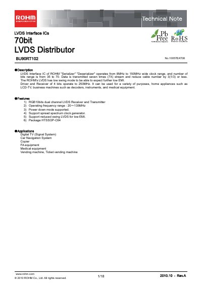 ROHM BU90RT102 LVDS Distributor Technical Note - cover page