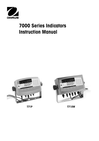 7000 Series T71P T71XW Indicator Instruction Manual - cover page