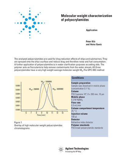 Agilent 1100 Series Molecular Weight Characterization of Polyacrylamides Application Note - cover page
