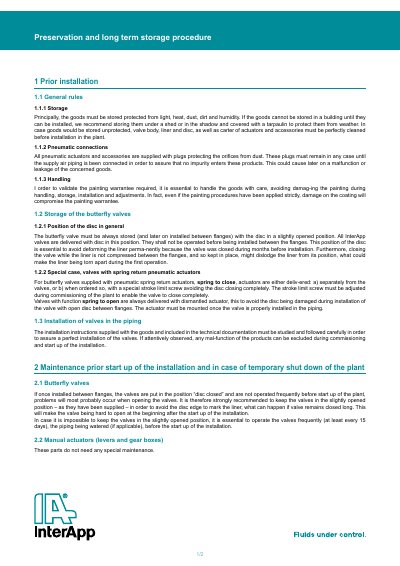 InterApp Various Models Butterfly Valve Preservation and Long Term Storage Procedure - cover page