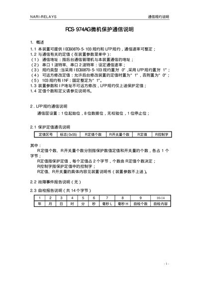 NARI RCS-974AG Communication Protocol Manual - cover page