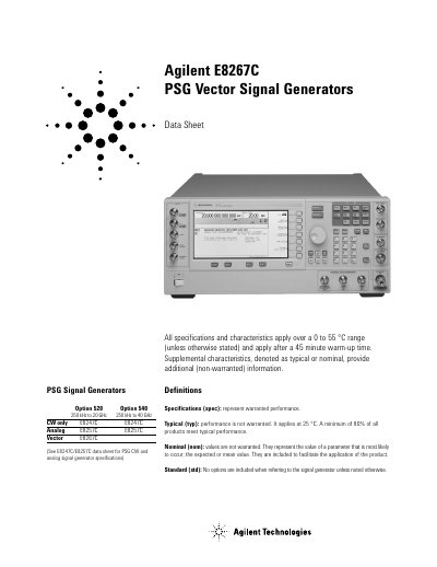 Agilent E8267C PSG Vector Signal Generator Data Sheet